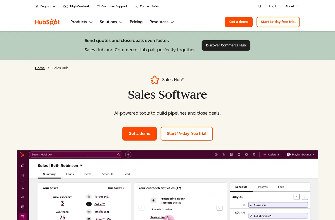 HubSpot Sales Hub website