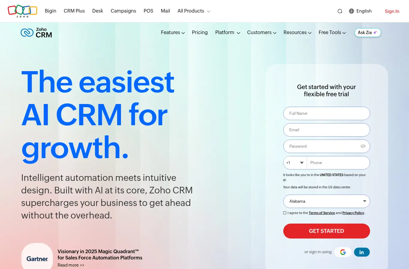 Zoho CRM website